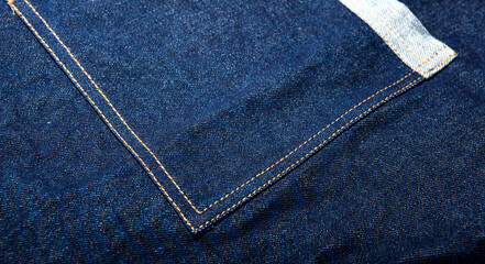 Blue jeans pocket details on white background