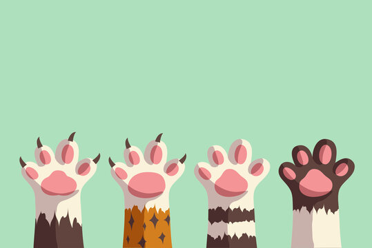 Cats paw icon set, kitten paws, pet shop logo. Isolated on background. simple cartoon flat style, vector illustration.