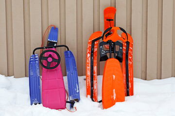 two fast sledges to ride on the ski slope