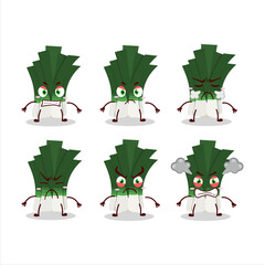 leek cartoon character with various angry expressions