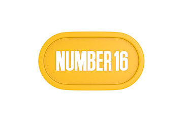 16 Number sign in yellow color isolated on white background, 3d render.