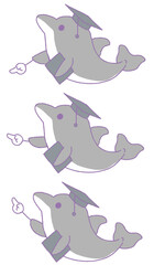何かを指すイルカ3種（灰色）