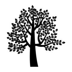 Black tree in abstract style. Tree vector icon. Nature illustration. White background. Stock image. EPS 10.