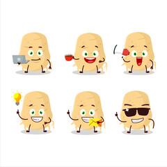 Turmeric cartoon character with various types of business emoticons