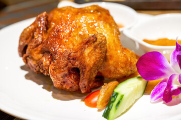A tempting roasted crispy whole chicken