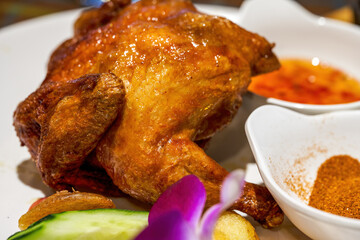 A tempting roasted crispy whole chicken