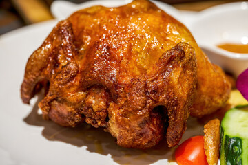 A tempting roasted crispy whole chicken