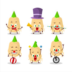 Cartoon character of turmeric with various circus shows