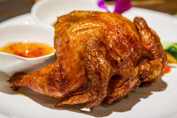 A tempting roasted crispy whole chicken