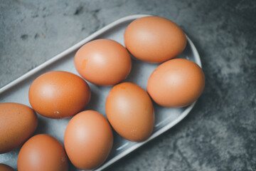 Fresh raw hen egg, concept ready to cook eggs.