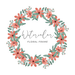 pastel daisy flower watercolor frame design hand drawing with pastel flower color and green leaf color