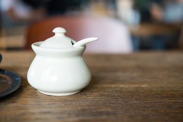 Small ceramic bowl with lid for put Thai flavoring such as fish sauce chili, sugar, fish sauce, chili or groundnut.