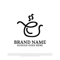 simple line art tea pot logo design idea, E initial logo designs vector