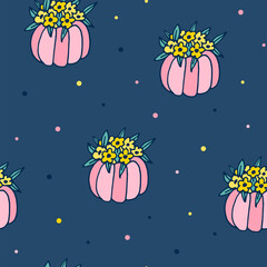 cute pumpkin pattern in doodle style.pumpkins seamless pattern. halloween pattern.Autumn texture for thanksgiving.Autumn harvest background for original design, prints, wrapping, textile,fabric,card.
