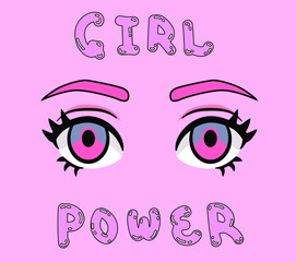 Girl power handwritten inscription in rounded font. Hand lettering of feminist slogan, phrase or quote. Modern vector illustration for t-shirt print, sticker or patch.