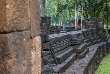 Beautiful rain season at Prasat Mueang Sing Historical, a famous stone ruins in Kanchanaburi, Thailand