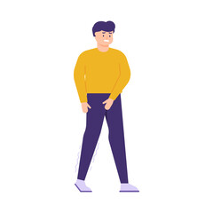 illustration of a man who is difficult to walk because he feels tingling or paresthesia, weakness, numbness, like being pricked by a needle. the expression on people face. flat style. vector design