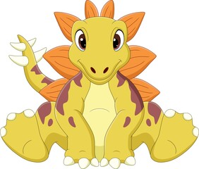 Cartoon baby stegosaurus dinosaur sitting