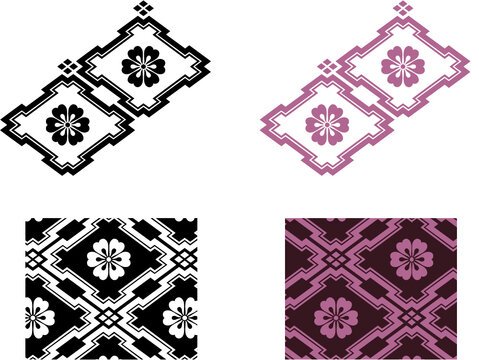 平安有職文様_菱繋襷唐花（ひしつなぎたすきからはな）_タイル