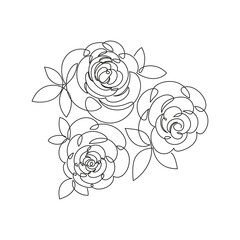 A set of roses drawn by one continuous line. Vector illustration, minimalism, simplicity, lineart. Postcard, poster, symbol, emblem, for label, packaging, print for clothes, tattoo, embroidery, engrav