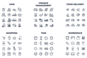 96 icon. coin. finance management. foon delivery. shopping. time. workspace pack symbol template for graphic and web design collection logo vector illustration