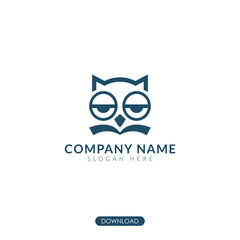 sleepy owl with read book logo. Vector Illustration. Isolated Background