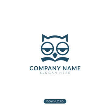 sleepy owl with read book logo. Vector Illustration. Isolated Background