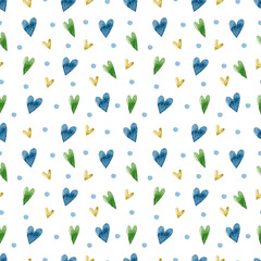 Colorful hearts watercolor seamless pattern