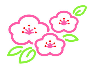 かわいい梅の花の線画イラスト・ピンク