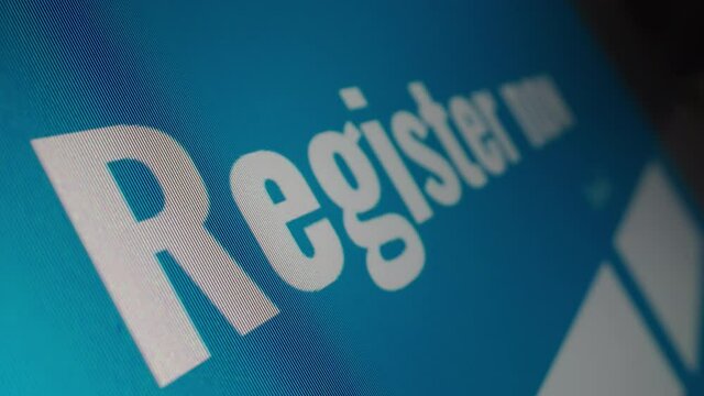 Motorized moving shot of completing registration form online, placeholder name used