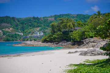 Fototapeta na wymiar Beautiful tropical landscape beach sea and blue sky in Patong Beach,Phuket, Thailand .