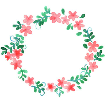 Pink flower and ivy leaf wreath for decoration on spring and wedding events.