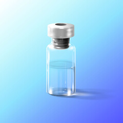 vector image of a medical drug in a glass bottle with a rubber stopper and a metal cap, medical vials with medicinal solution, realistic vector laboratory glassware
