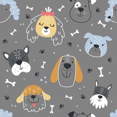 scandinavian dog pattern on a grey background