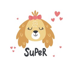 super text lettering and a cute dog illusttration