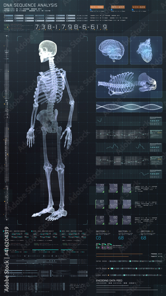 Aufkleber vertical display format : futuristic virtual holographic head up display of biomedical human body sc