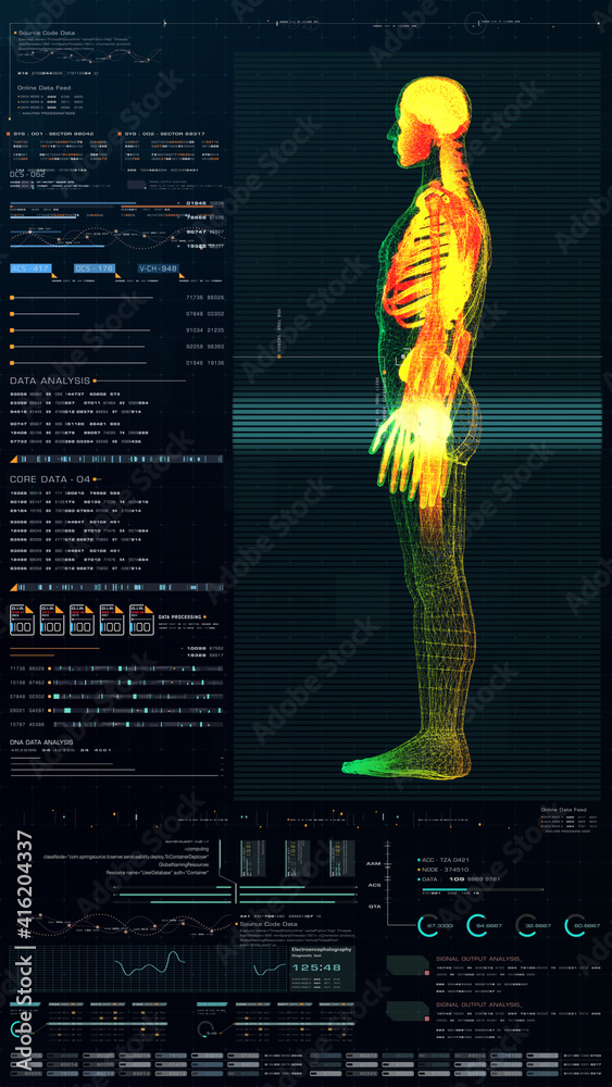 Aufkleber vertical display format : futuristic virtual holographic head up display of biomedical human body sc