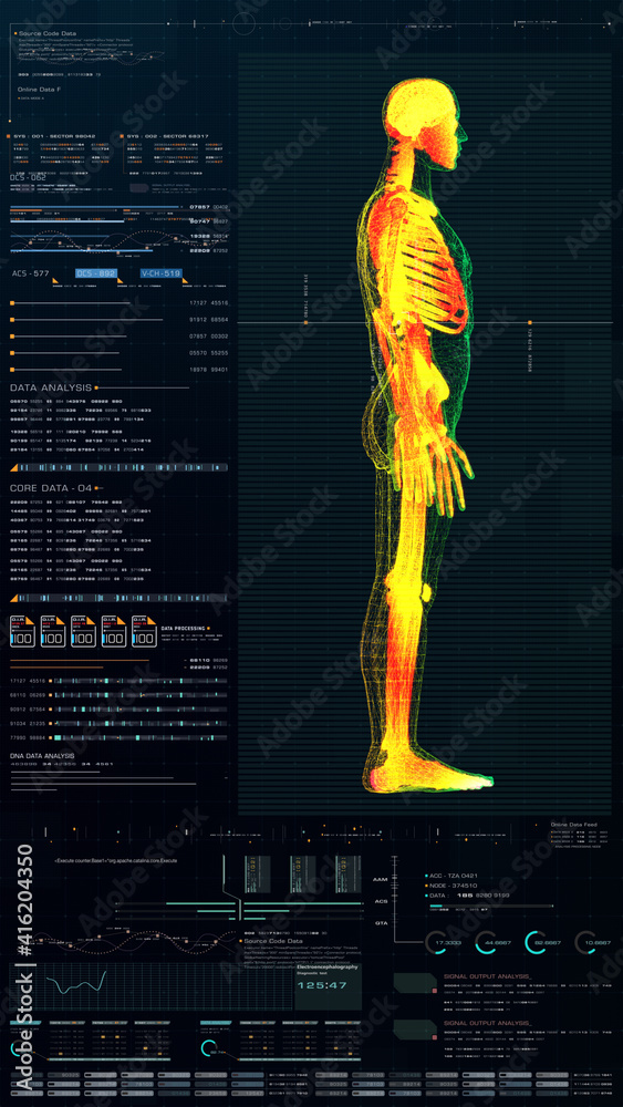 Aufkleber vertical display format : futuristic virtual holographic head up display of biomedical human body sc