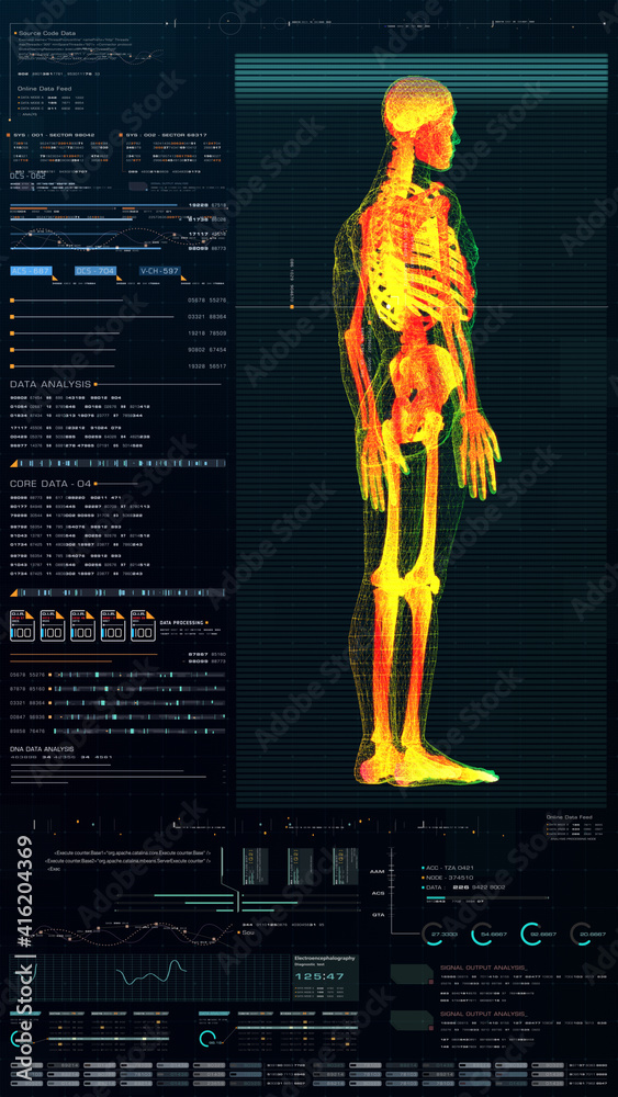 Aufkleber vertical display format : futuristic virtual holographic head up display of biomedical human body sc