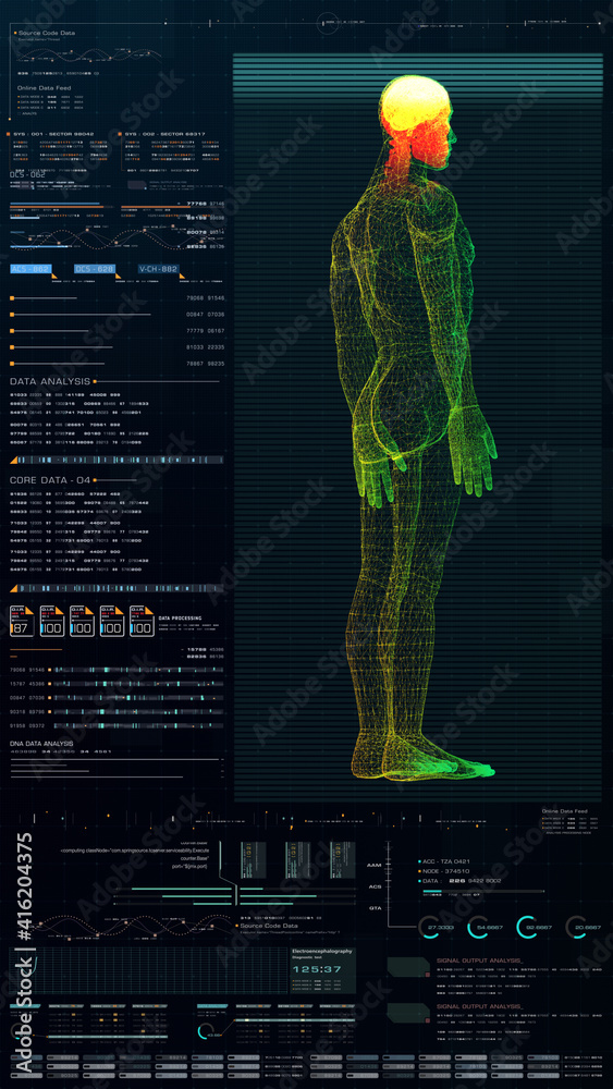 Aufkleber vertical display format : futuristic virtual holographic head up display of biomedical human body sc