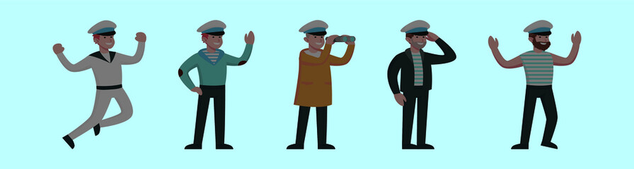 set of seaman character cartoon icon design template with various models. vector illustration isolated on blue background