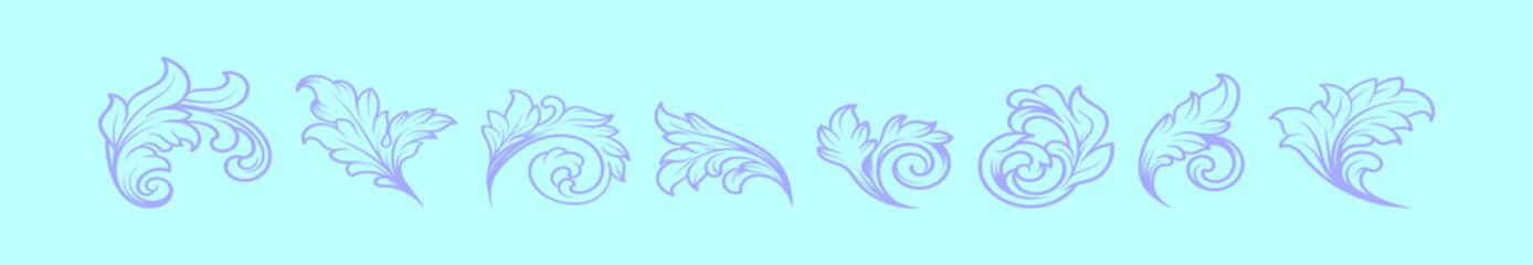 set of acanthus leaf cartoon icon design template with various models. vector illustration isolated on blue background