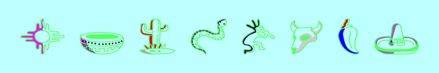 set of south west symbol cartoon icon design template with various models. vector illustration isolated on blue background