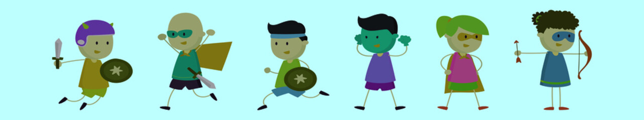 set of super kids cartoon icon design template with various models. vector illustration isolated on blue background