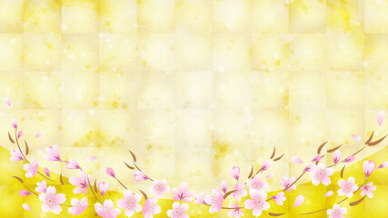 Obraz na płótnie Canvas 金箔の背景に枝垂桜の花　コピースペースあり
