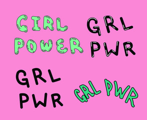 Set of cool girlish trendy stickers. Lettering of feminist slogan 