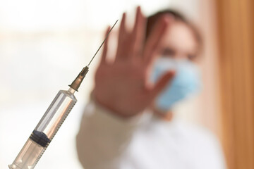 Naklejka premium The concept of a photo of a vaccine is not present. People against vaccination