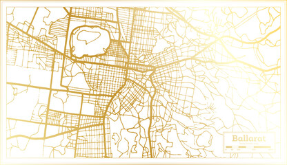 Ballarat Australia City Map in Retro Style in Golden Color. Outline Map.