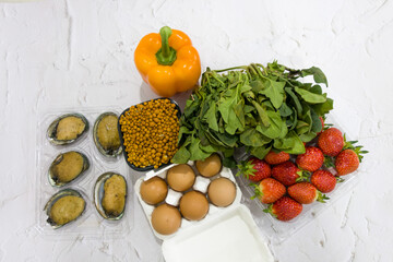 fresh vegetables and fruit bought on a local market.