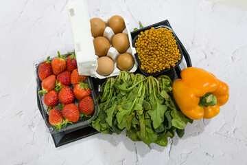 fresh vegetables and fruit bought on a local market.